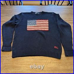 Vintage Polo Ralph Lauren Flag Sweater Mens M Blue American Preppy
