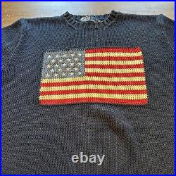 Vintage Polo Ralph Lauren Flag Sweater Mens M Blue American Preppy