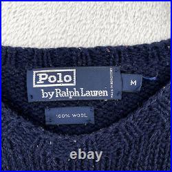 Vintage Polo Ralph Lauren Flag Sweater Mens Medium Blue Wool American Preppy