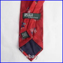 Vintage Polo Ralph Lauren RL Mens Red Silk Tie American Flag Bear Made in USA
