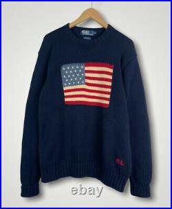 Vintage Polo Ralph Lauren USA American Flag Knit Sweater Mens Large Patriotic