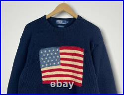 Vintage Polo Ralph Lauren USA American Flag Knit Sweater Mens Large Patriotic