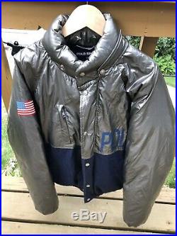 Vintage Polo Sport Ralph Lauren SILVER reflective Down puffer jacket mens L USA