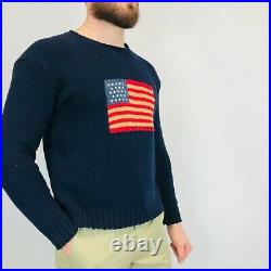 Vintage Polo Sport Ralph Lauren USA Flag Jumper Medium Navy Knitted Cotton