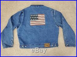 Vintage Ralph Lauren Polo American Flag Denim Jacket Rare Dungarees Jean USA XL