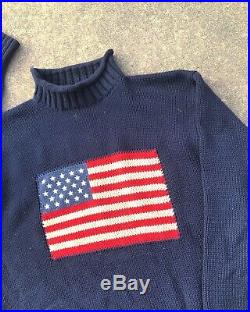 Vintage Ralph Lauren Polo Country Big USA American Flag Sweater Mens M Sport RL