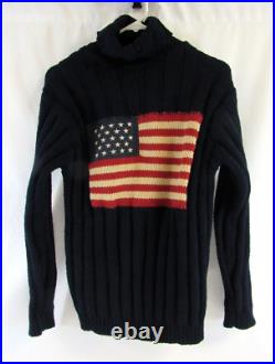 Vintage Ralph Lauren Turtleneck Cable Knit Sweater USA American Flag Men's M