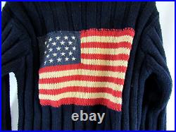 Vintage Ralph Lauren Turtleneck Cable Knit Sweater USA American Flag Men's M