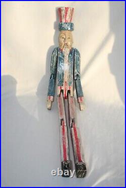 Vintage Tall Articulated Uncle Sam Carving American Flag Military Recruiter USA