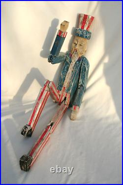 Vintage Tall Articulated Uncle Sam Carving American Flag Military Recruiter USA