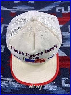 Vintage Three Stripe 3 Trucker Hat These Colors Don't Run American Flag USA Rare