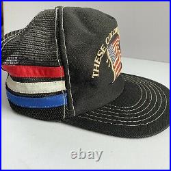Vintage Three Stripe Trucker Hat These Colors Dont Run American Flag USA 3 Rare