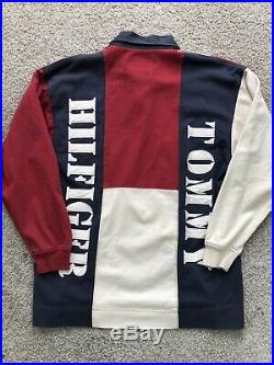 Vintage Tommy Hilfiger Jeans American HUGE Flag USA Long Sleeve Polo Medium