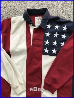 Vintage Tommy Hilfiger Jeans American HUGE Flag USA Long Sleeve Polo Medium