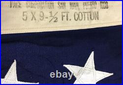 Vintage U. S. 48 Star Interment American Flag 5' X 9.5' Pace Corp. Puerto Rico