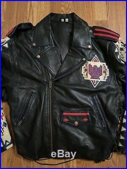 Vintage USA American Eagle Indian Flag Leather Jacket Motorcycle Size XL