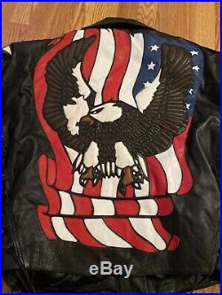 Vintage USA American Eagle Indian Flag Leather Jacket Motorcycle Size XL