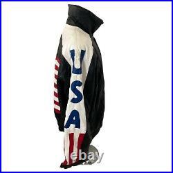 Vintage USA American Flag Jacket Polyurethane Casual Outfitters 2X faux leather
