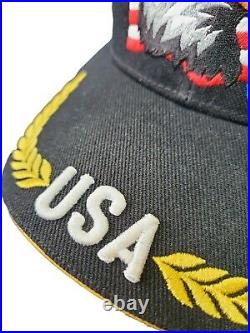 Vintage USA American Flag and Eagle Embroidered Patriotic Hat Cap Black