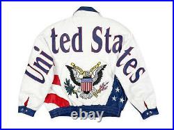 Vintage USA Leather Jacket 90s America July 4th Motorcycle American Flag R4