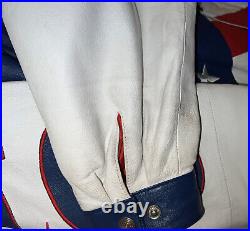 Vintage United States USA American Flag Leather Jacket BBK Milan Italy Large