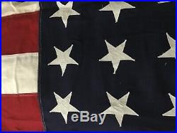 Vintage WW2 Era 48 Star American U. S. Flag 5'x9.5' Stiched Stars Stripes