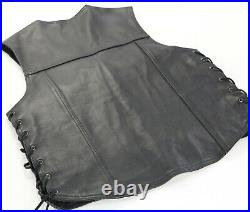 Vintage mens harley davidson leather vest L black PISTON II snap bar lace up