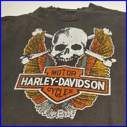 Vtg 1970s Harley Davidson Shop T-Shirt Manchester, NH Sz L 3D Skull X Eagle Rare