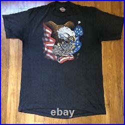 Vtg 3D Emblem Harley 80s T-Shirt Sz XL Eagle American Flag Single Stitch USA