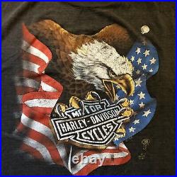 Vtg 3D Emblem Harley 80s T-Shirt Sz XL Eagle American Flag Single Stitch USA
