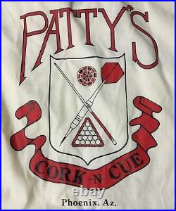 Vtg 70s Pattys Cork N Cue Pool Hall Shirt L USA Phoenix Arizona Hilton Bowling
