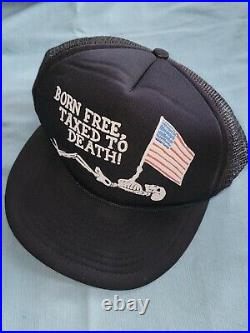 Vtg 80s 90s Born Free Taxed To Death Trucker Hat Snapback USA Flag Mesh OSFA