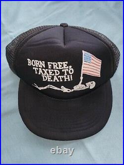Vtg 80s 90s Born Free Taxed To Death Trucker Hat Snapback USA Flag Mesh OSFA