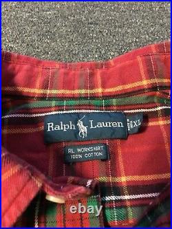 Vtg 90s Polo Ralph Lauren Flannel Workshirt XL Red Striped Sport USA Lumberjack