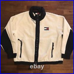 Vtg 90s Tommy Hilfiger Flag Deep Pile Fleece Jacket XL Cream Sport Sailing