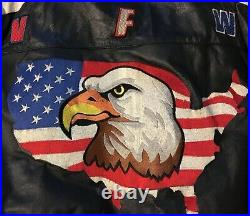 Vtg American Flag Bald Eagle VFW USA Leather Jacket L Veteran Biker Army 80s 90s