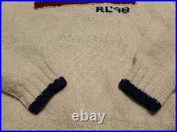 Vtg POLO Ralph Lauren 90's American Flag Knit USA Cream Iconic Wool Sweater M
