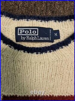 Vtg POLO Ralph Lauren 90's American Flag Knit USA Cream Iconic Wool Sweater M