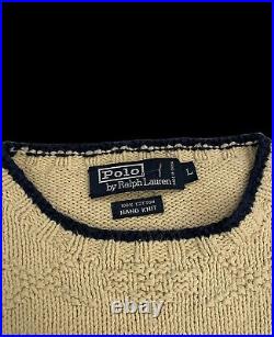 Vtg POLO Ralph Lauren 90's American Flag Knit USA Cream Wool Sweater Large Men