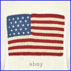 Vtg POLO Ralph Lauren 90's American Flag Knit USA RL Cream Crewneck Sweater L