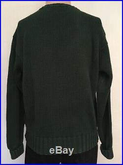 Vtg POLO by RALPH LAUREN AMERICAN FLAG KNIT CREWNECK SWEATER Forest Green M USA