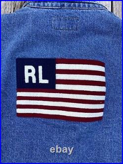 Vtg Polo Ralph Lauren USA American FLAG Denim Jean Trucker Jacket Sz S USA Made