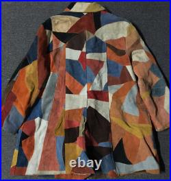 Vtg Suede Leather Patchwork Jacket 24 1/2 Trench Coat Retro Colorblock 80s 90s