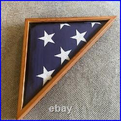 Vtg USA American Veteran Casket Memorial Display Case with Folded Flag