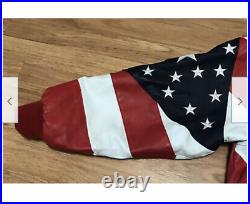 WHEREMI Michael Hoban Patriotic American Flag Leather Bomber Jacket XL Red Blue
