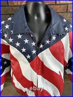 WHEREMI Michael Hoban Patriotic American Flag USA Leather Jacket Mens XL Vintage