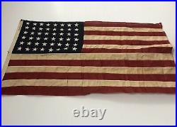 WW2 Era 48 Star 3'x 5' Vintage Cotton Linen U. S. American Flag Stitched Sewn
