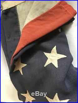 WW2 Era 48 Star Vintage Wool Tea Stained U. S. American Flag 5'x 6.5' Stitched