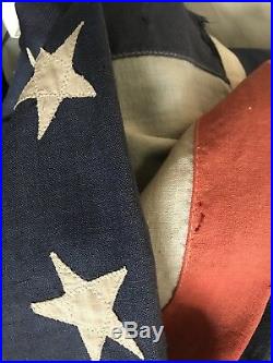 WW2 Era 48 Star Vintage Wool Tea Stained U. S. American Flag 5'x 6.5' Stitched