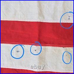WW2 Era 48 Star Wool Tea Stained U. S. American Flag 4'x5.5' Stitched Gold Fringe